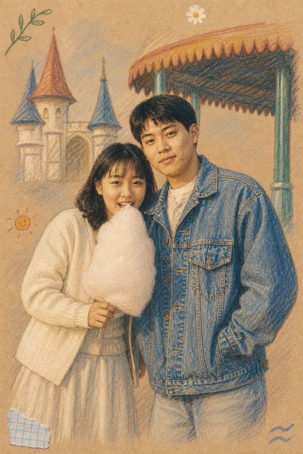 1996년 엄마 아빠 사진을 크레용로 그린 그림