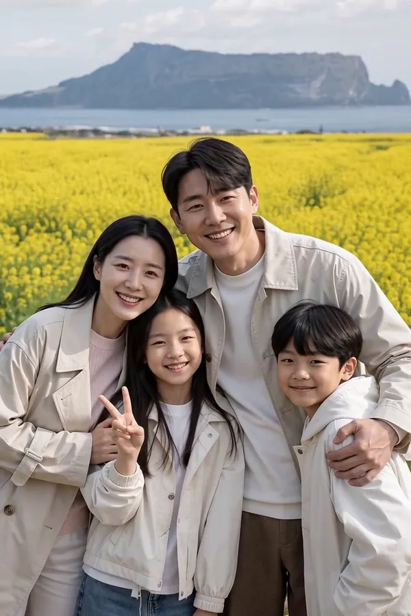 원본 사진: 제주 유채꽃밭의 네 식구